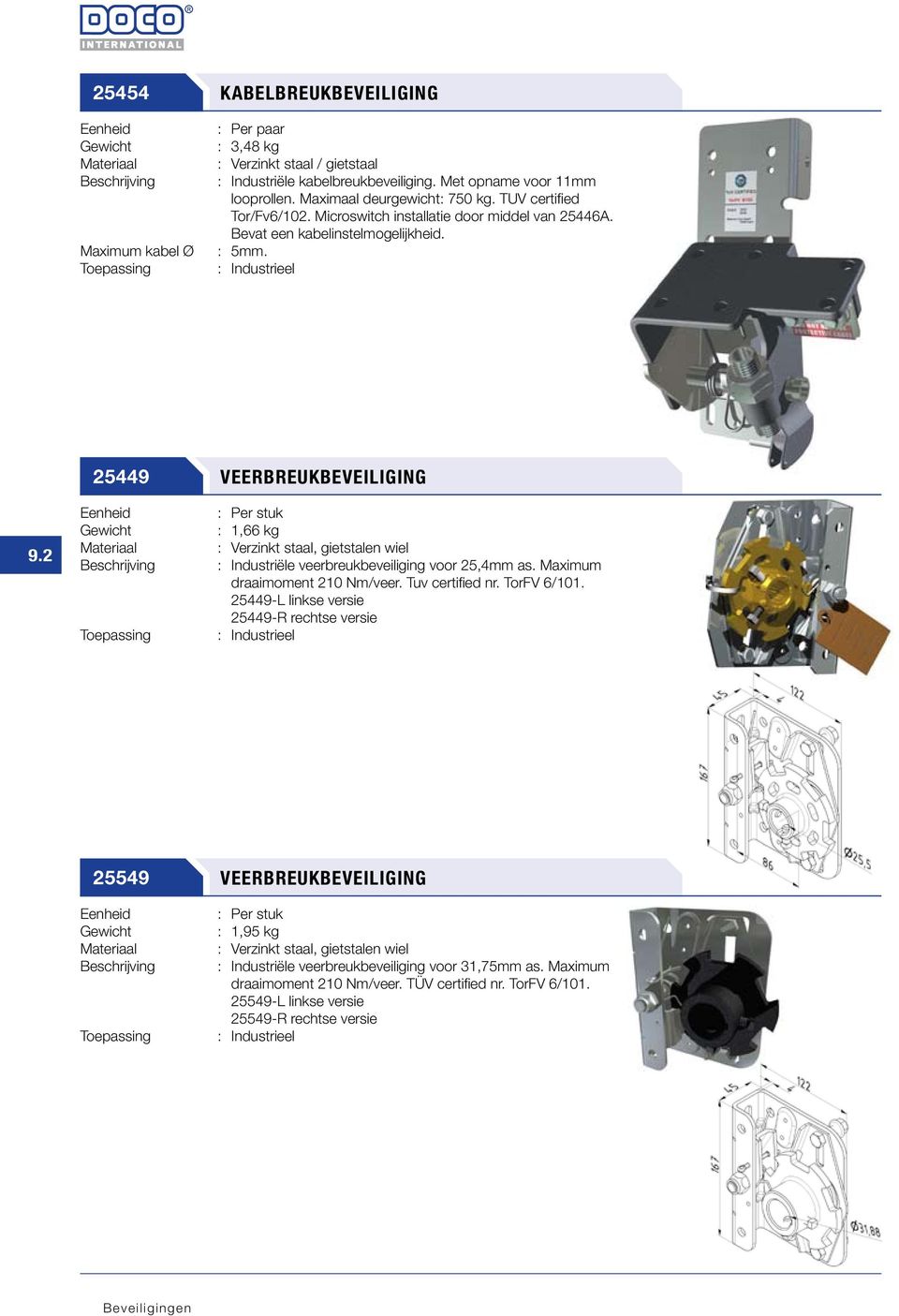 2 25449 VEERBREUKBEVEILIGING : 1,66 kg : Industriële veerbreukbeveiliging voor 25,4mm as. Maximum draaimoment 210 Nm/veer. Tuv certified nr. TorFV 6/101.