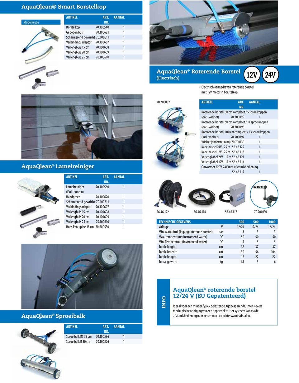 100610 1 AquaQlean Roterende Borstel (Electrisch) 12V 24V Electrisch aangedreven roterende borstel met 12V motor in borstelkop AquaQlean Lamelreiniger Lamelreiniger 70.100560 1 (Excl.