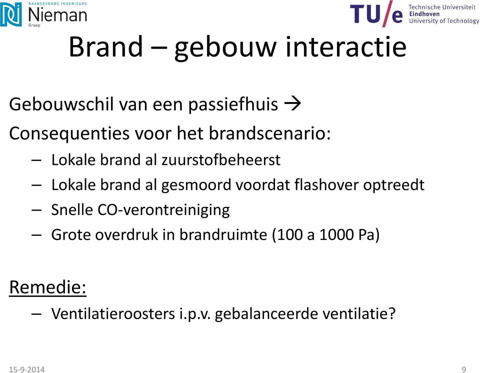 flashover optreedt Snelle CO verontreiniging Grote overdruk in brandruimte (100