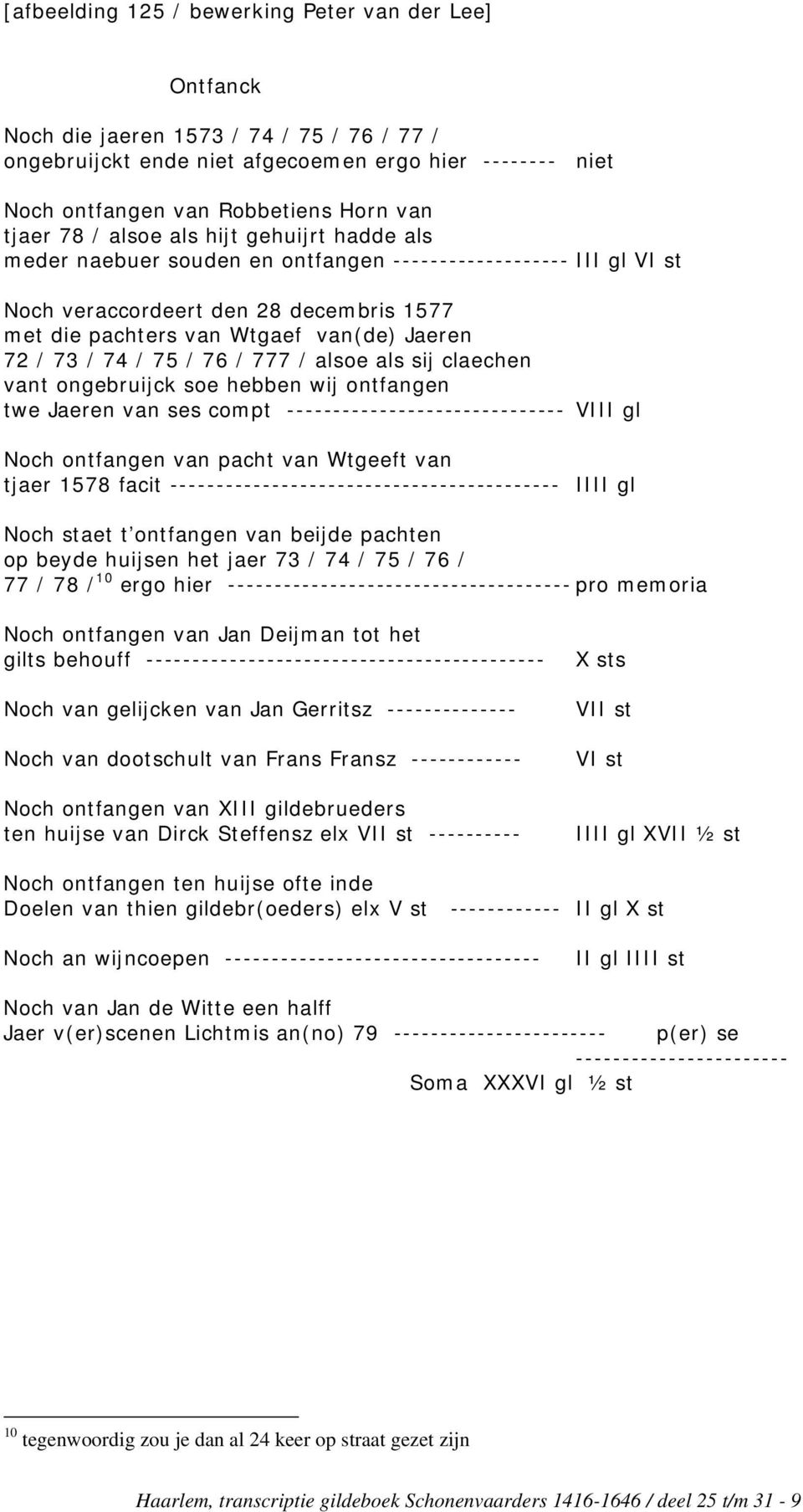 / 73 / 74 / 75 / 76 / 777 / alsoe als sij claechen vant ongebruijck soe hebben wij ontfangen twe Jaeren van ses compt ------------------------------ VIII gl Noch ontfangen van pacht van Wtgeeft van