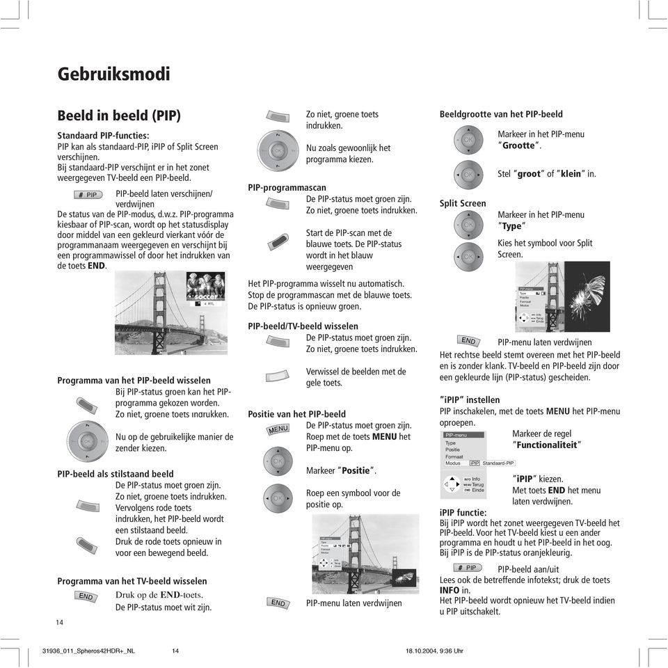 PIP-programma kiesbaar of PIP-scan, wordt op het statusdisplay door middel van een gekleurd vierkant vóór de programmanaam weergegeven en verschijnt bij een programmawissel of door het indrukken van