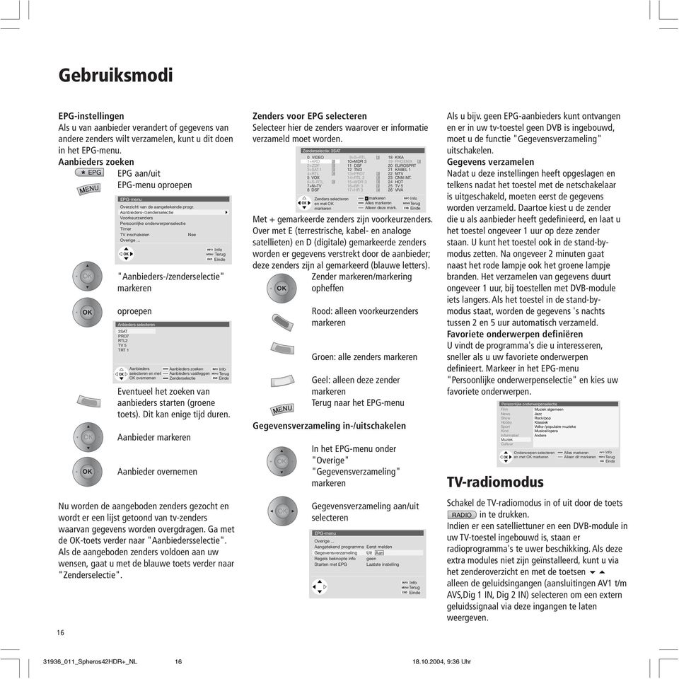 Aanbieders-/zenderselectie Voorkeurzenders Persoonlijke onderwerpenselectie Timer TV inschakelen Nee Overige.