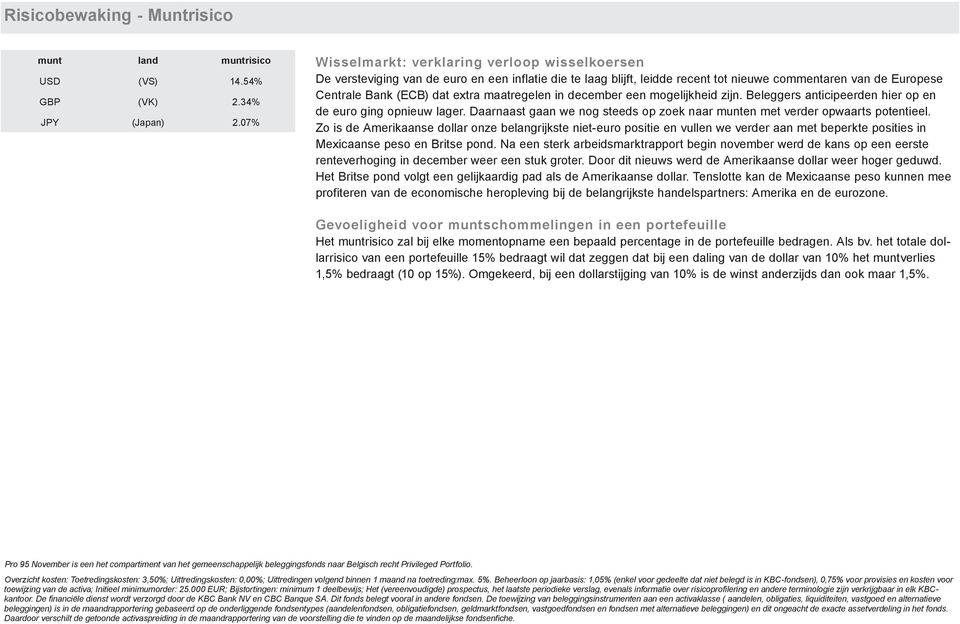 maatregelen in december een mogelijkheid zijn. Beleggers anticipeerden hier op en de euro ging opnieuw lager. Daarnaast gaan we nog steeds op zoek naar munten met verder opwaarts potentieel.