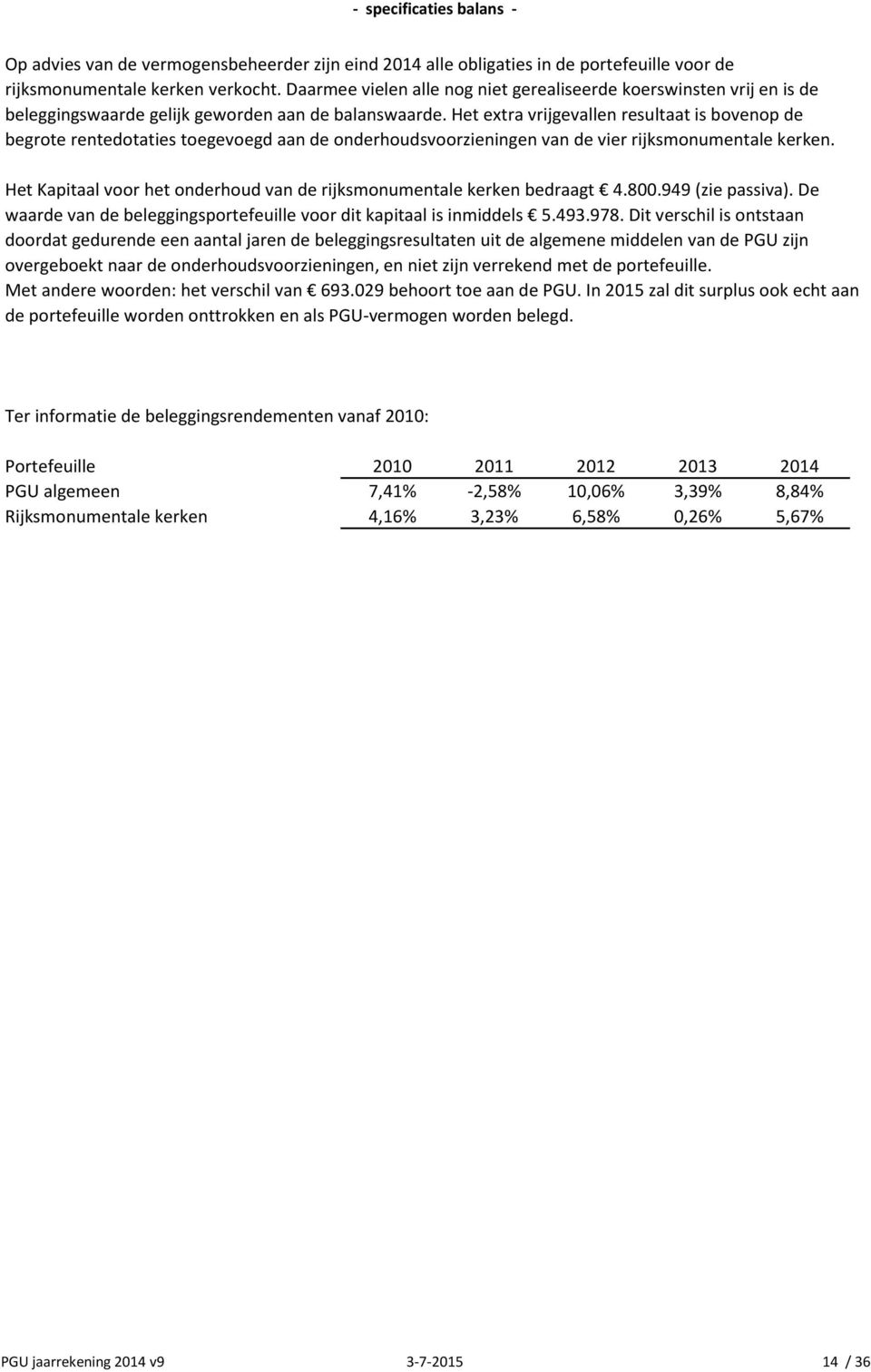 Het extra vrijgevallen resultaat is bovenop de begrote rentedotaties toegevoegd aan de onderhoudsvoorzieningen van de vier rijksmonumentale kerken.