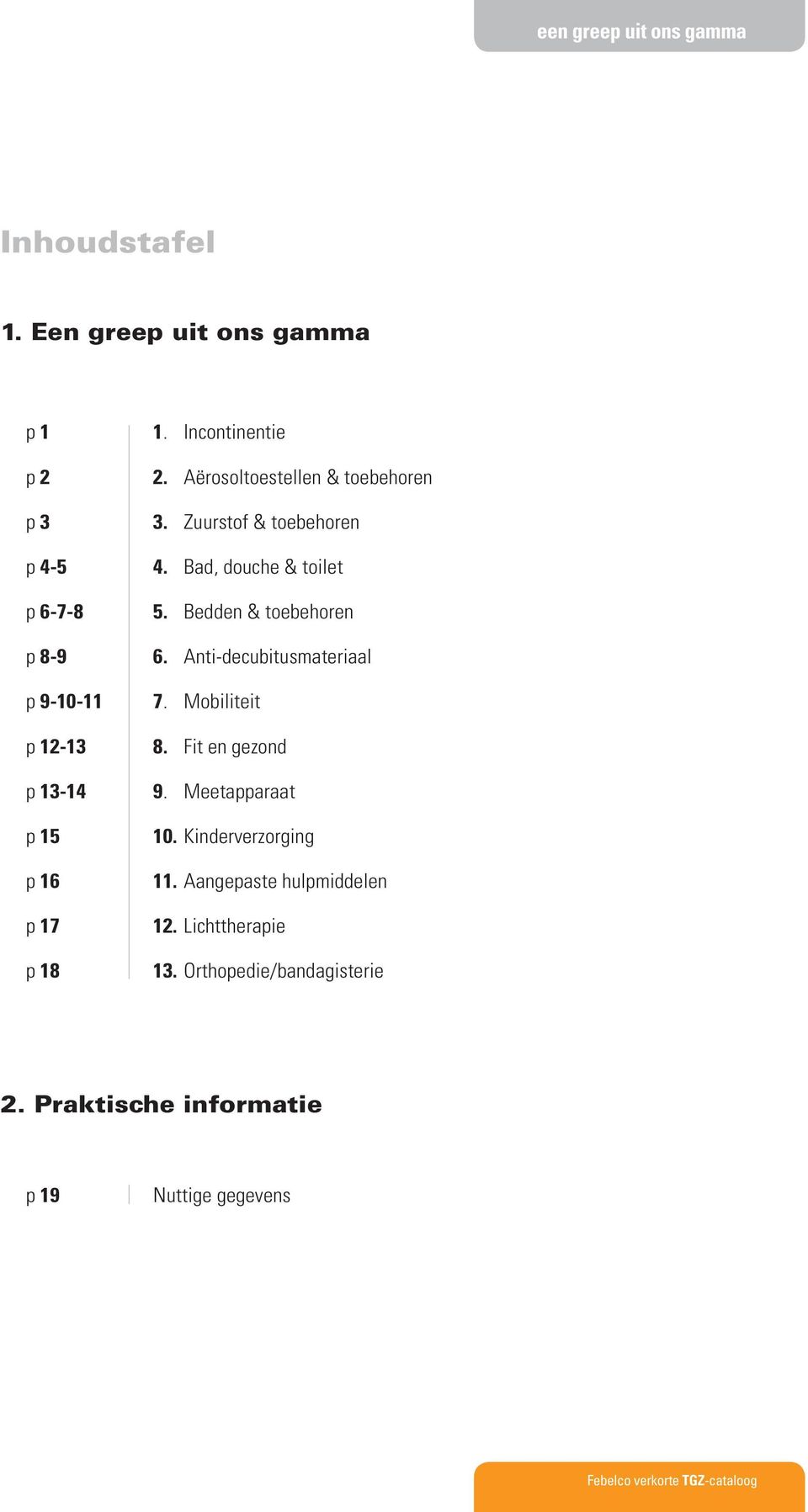 Anti-decubitusmateriaal 7. Mobiliteit 8. Fit en gezond 9. Meetapparaat 10. Kinderverzorging 11.