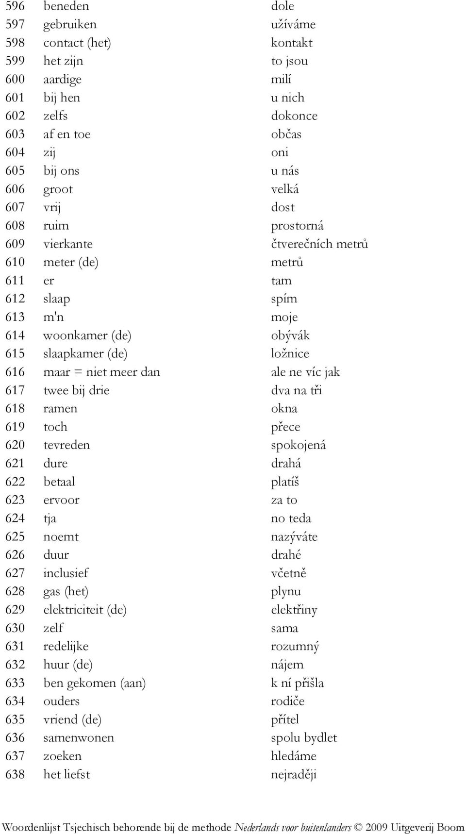 niet meer dan ale ne víc jak 617 twee bij drie dva na tři 618 ramen okna 619 toch přece 620 tevreden spokojená 621 dure drahá 622 betaal platíš 623 ervoor za to 624 tja no teda 625 noemt nazýváte 626