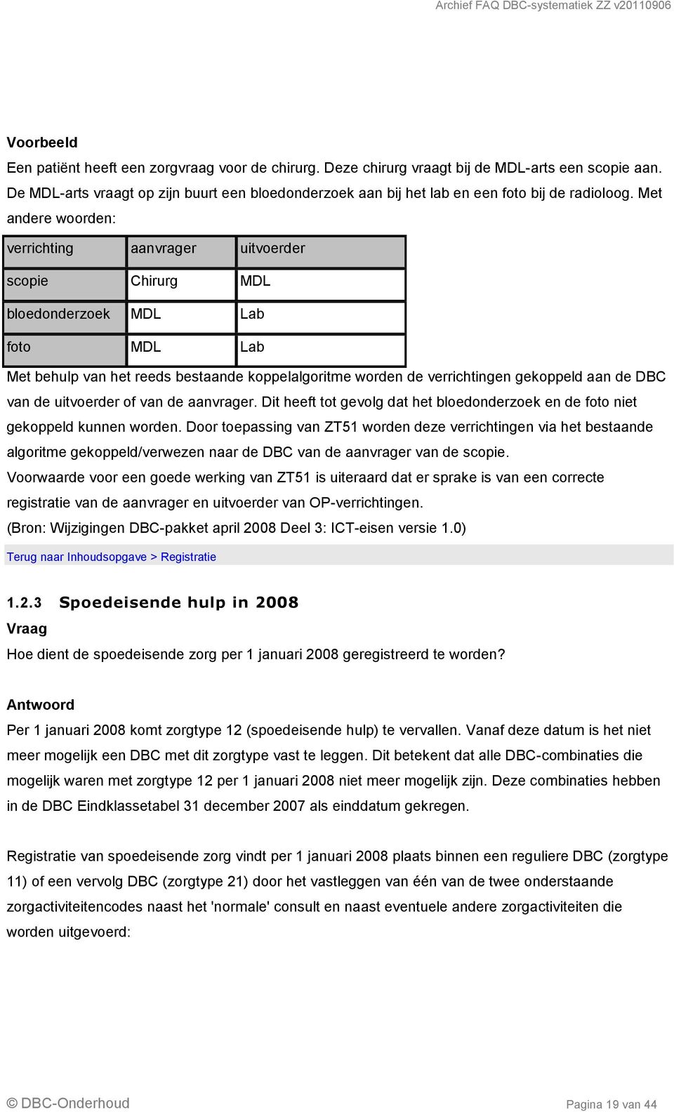 Met andere woorden: verrichting aanvrager uitvoerder scopie Chirurg MDL bloedonderzoek MDL Lab foto MDL Lab Met behulp van het reeds bestaande koppelalgoritme worden de verrichtingen gekoppeld aan de