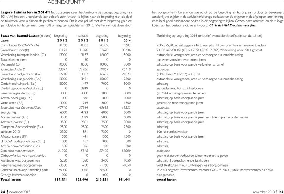 Met deze begroting gaan de gemiddelde tuinlasten met ruim 10% omlaag ten opzichte van 2013.