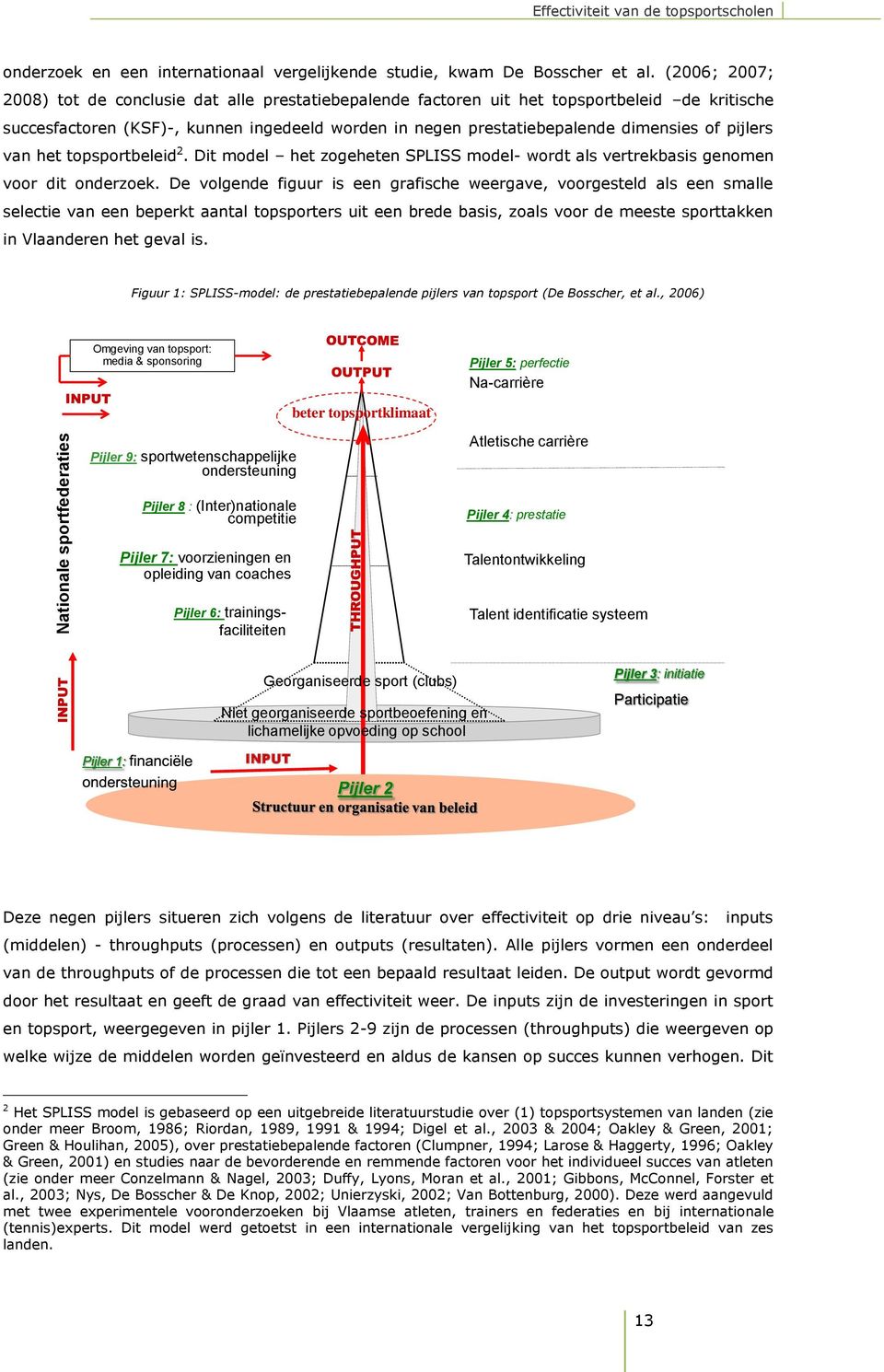 pijlers van het topsportbeleid 2. Dit model het zogeheten SPLISS model- wordt als vertrekbasis genomen voor dit onderzoek.