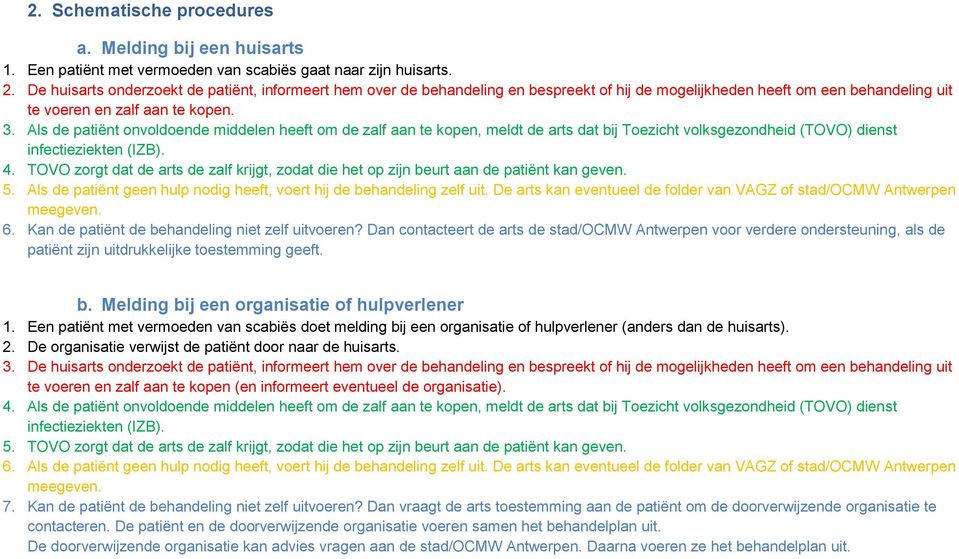 Als de patiënt onvoldoende middelen heeft om de zalf aan te kopen, meldt de arts dat bij Toezicht volksgezondheid (TOVO) dienst infectieziekten (IZB). 4.