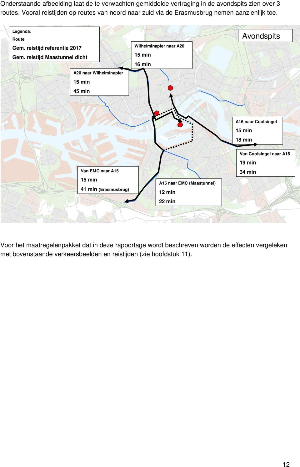 reistijd Maastunnel dicht A20 naar Wilhelminapier 15 min 45 min Wilhelminapier naar A20 15 min 16 min Avondspits A16 naar Coolsingel 15 min 18 min Van EMC naar A15 15 min