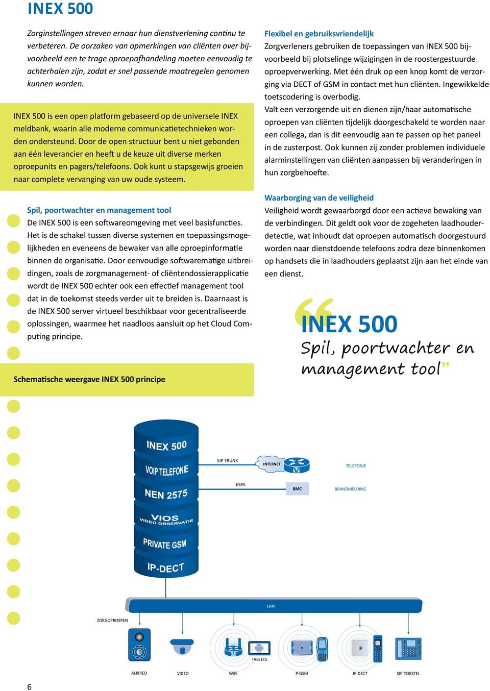 INEX 500 is een open platform gebaseerd op de universele INEX meldbank, waarin alle moderne communicatietechnieken worden ondersteund.