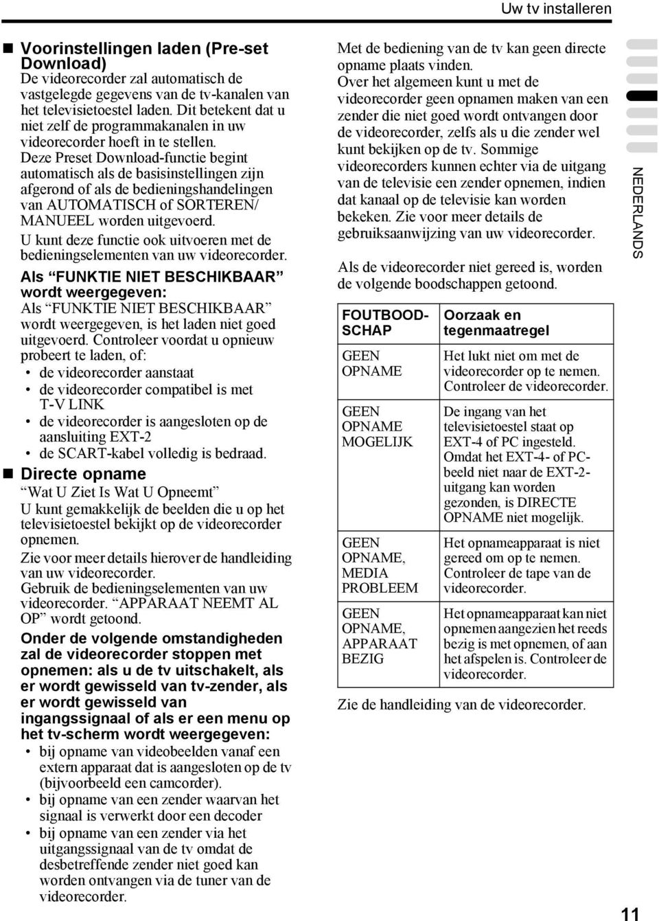 Deze Preset Download-functie begint automatisch als de basisinstellingen zijn afgerond of als de bedieningshandelingen van AUTOMATIS of SORTEREN/ MANUEEL worden uitgevoerd.