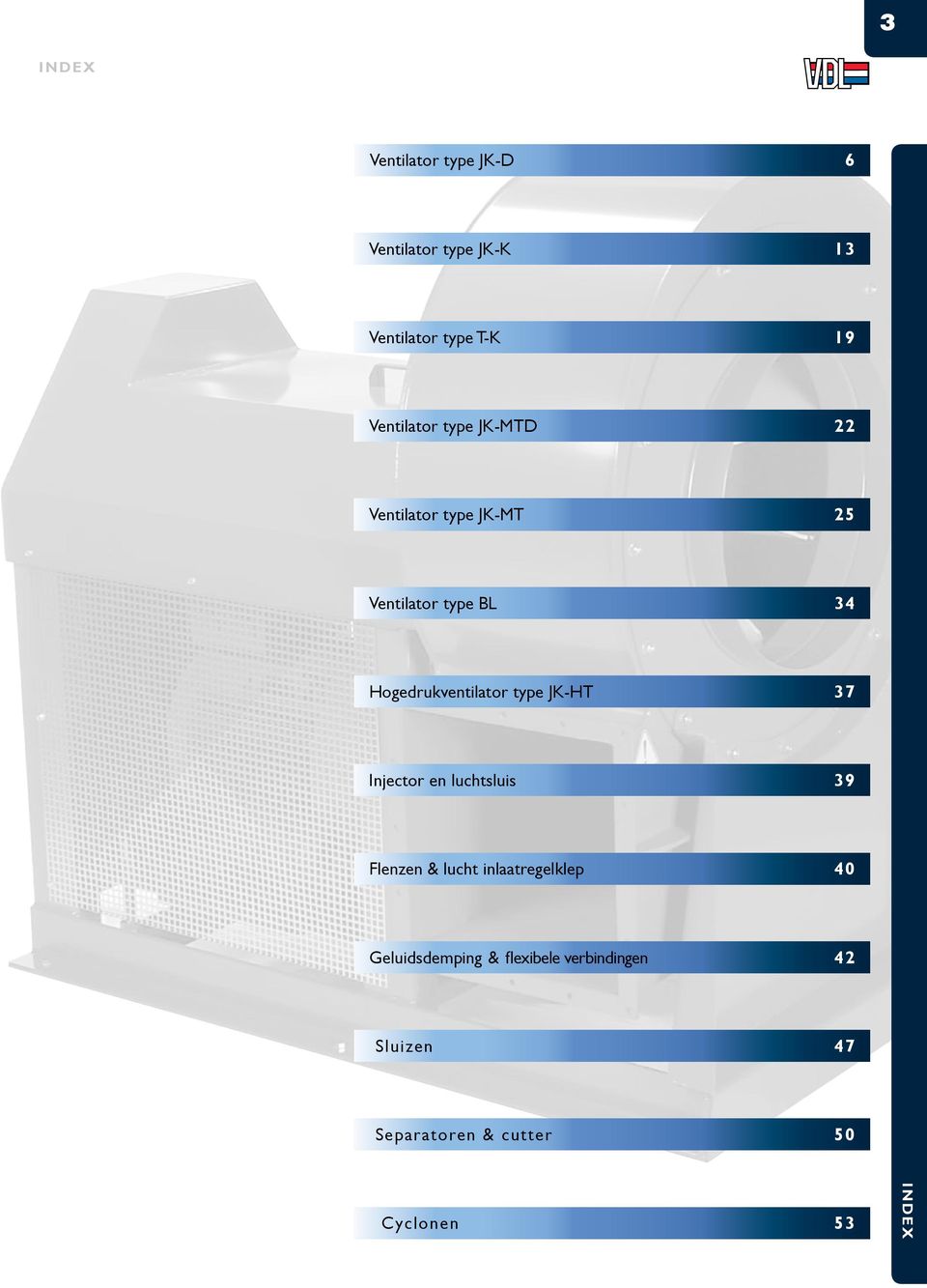 Hogedrukventilator type JK-HT 37 Injector en luchtsluis 39 Flenzen & lucht