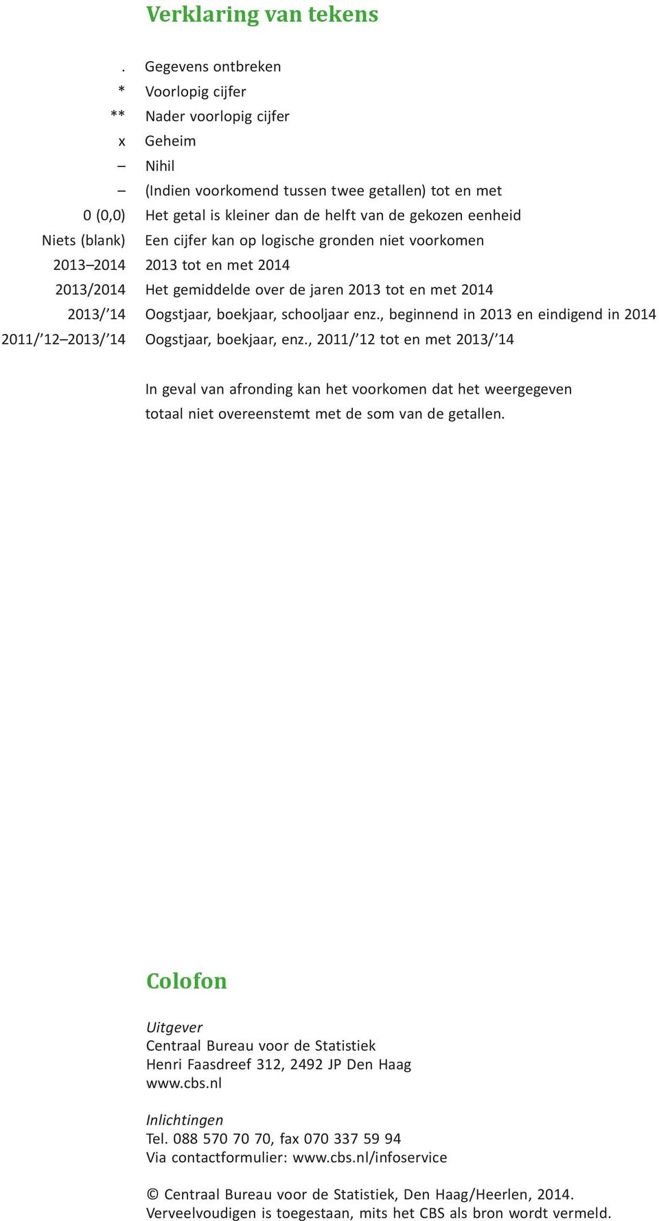 Niets (blank) Een cijfer kan op logische gronden niet voorkomen 2013 2014 2013 tot en met 2014 2013/2014 Het gemiddelde over de jaren 2013 tot en met 2014 2013/ 14 Oogstjaar, boekjaar, schooljaar enz.