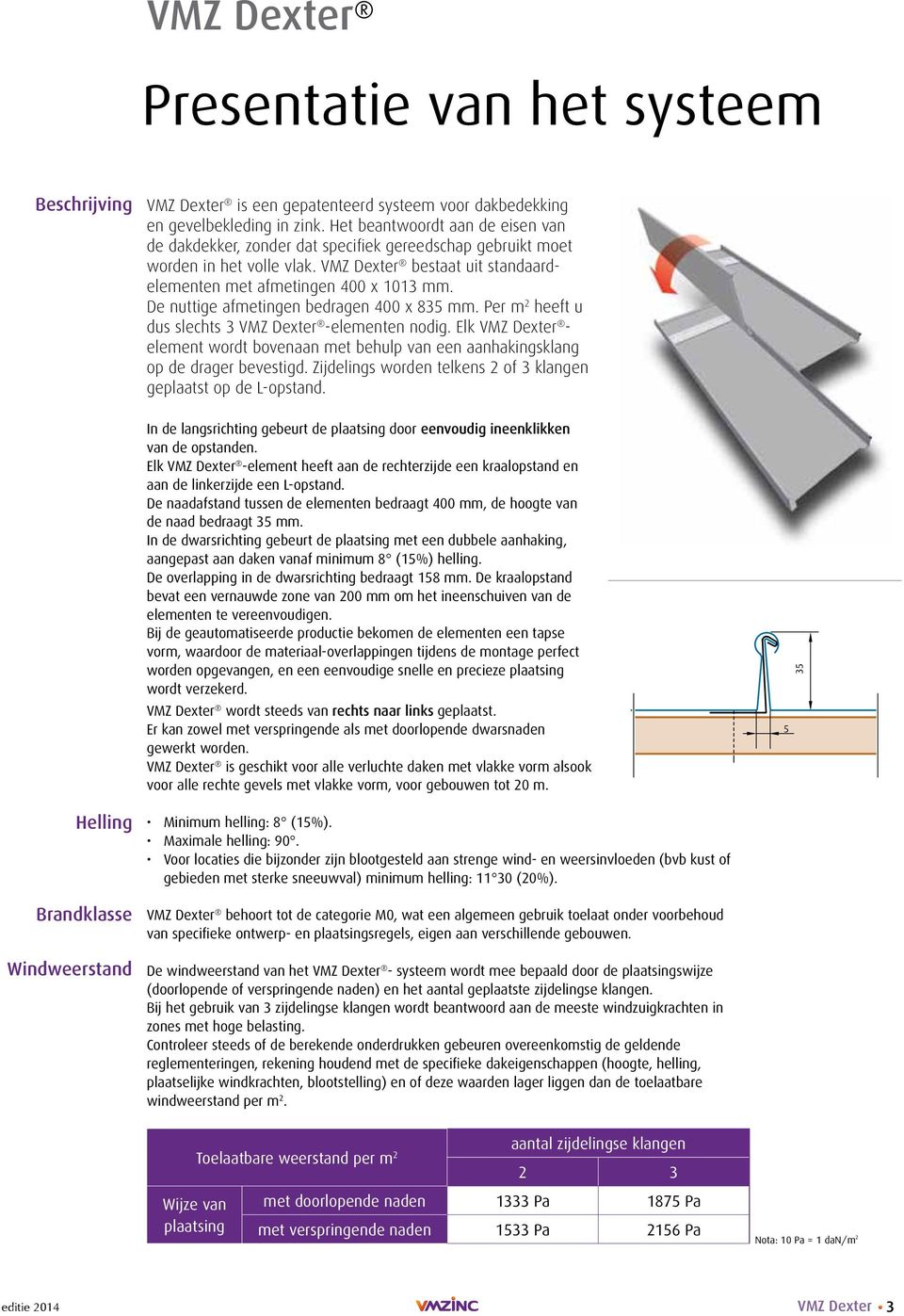 De nuttige afmetingen bedragen 400 x 835 mm. Per m 2 heeft u dus slechts 3 VMZ Dexter -elementen nodig.