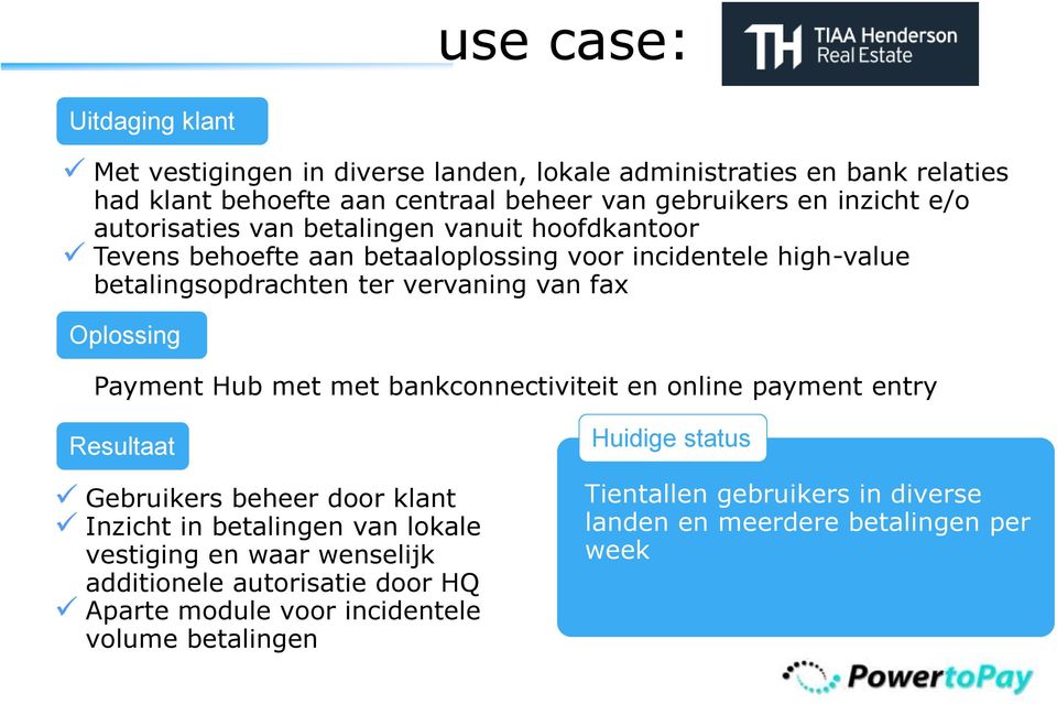 fax Payment Hub met met bankconnectiviteit en online payment entry Gebruikers beheer door klant Inzicht in betalingen van lokale vestiging en waar
