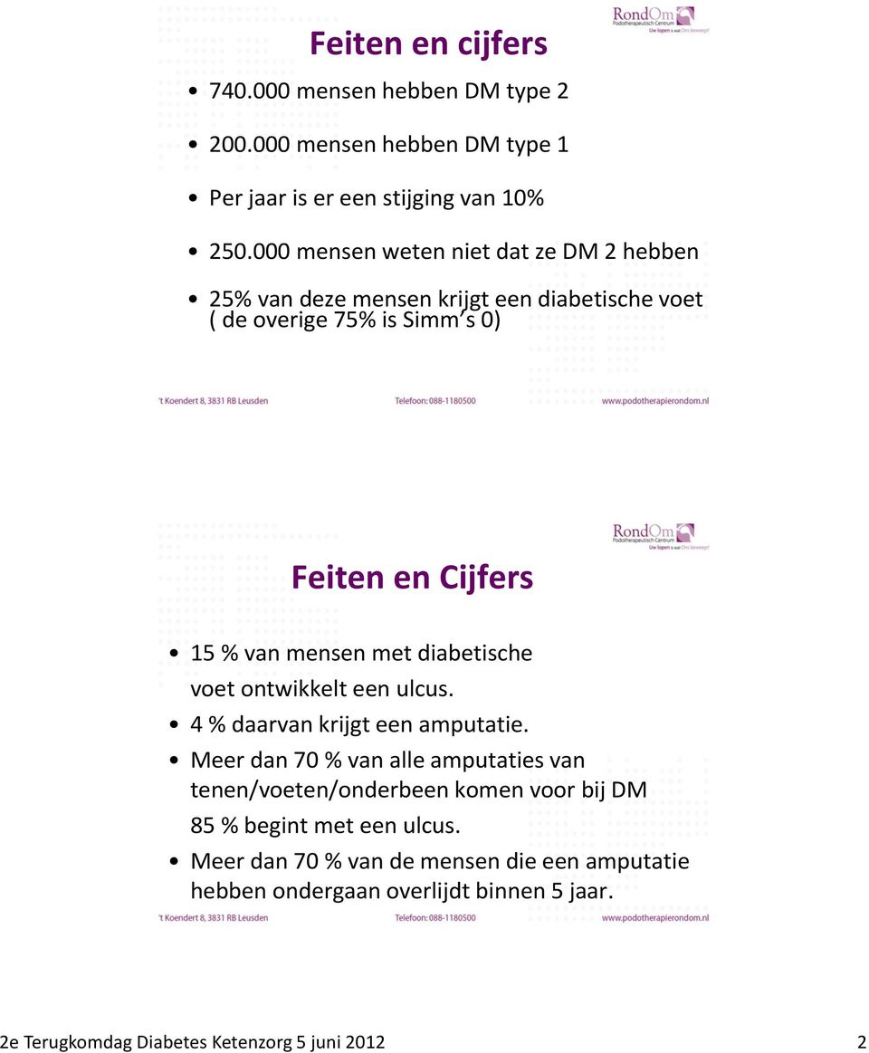 mensen met diabetische voet ontwikkelt een ulcus. 4 % daarvan krijgt een amputatie.