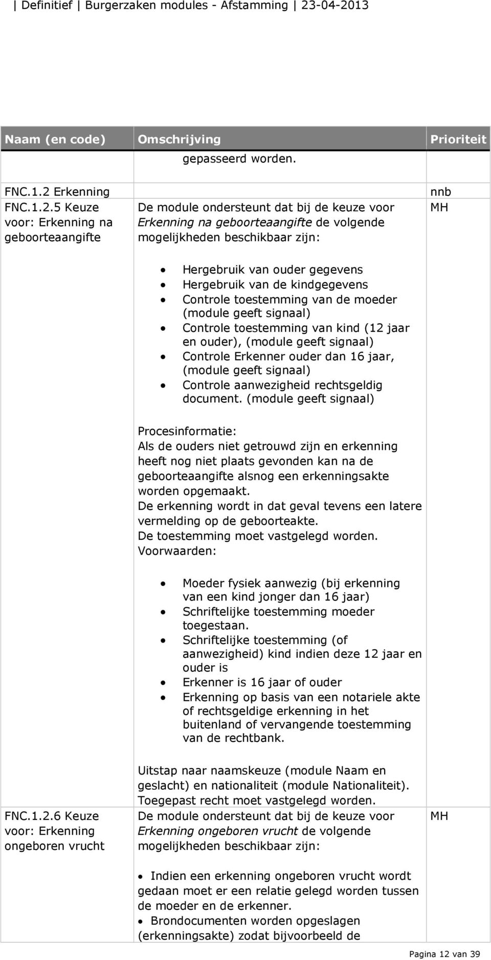 5 Keuze voor: Erkenning na geboorteaangifte Erkenning na geboorteaangifte de volgende mogelijkheden beschikbaar zijn: nnb Hergebruik van ouder gegevens Hergebruik van de kindgegevens Controle