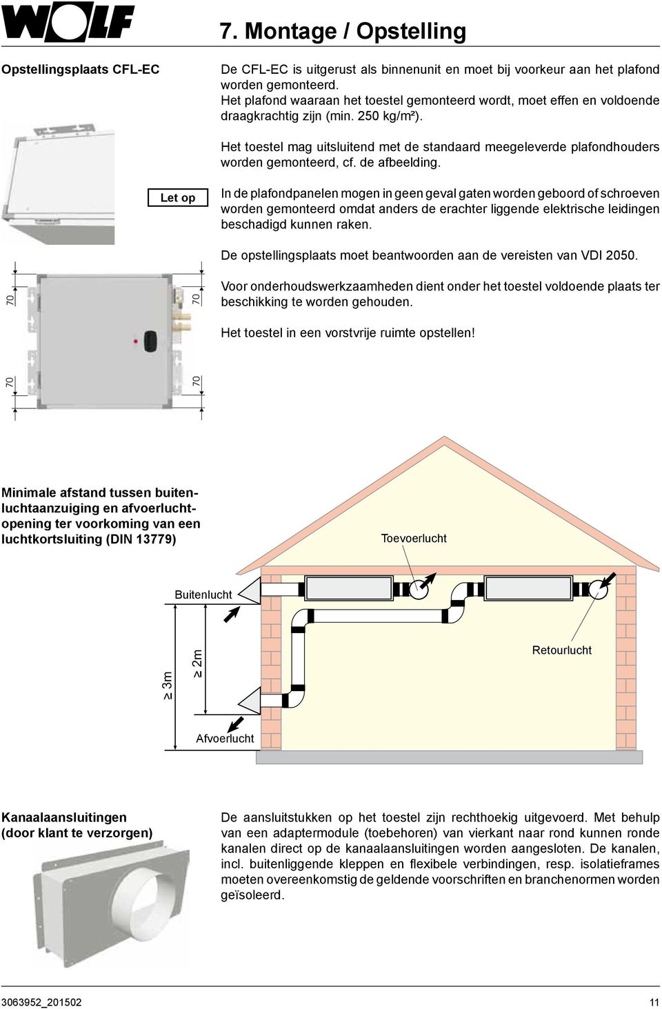 Het toestel mag uitsluitend met de standaard meegeleverde plafondhouders worden gemonteerd, cf. de afbeelding.