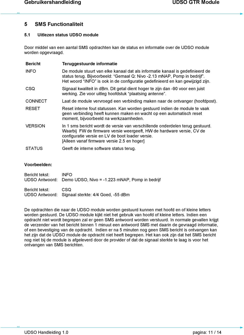 Het woord INFO is ook in de confiuratie edefinieerd en kan ewijzid zijn. CSQ Sinaal kwaliteit in dbm. Dit etal dient hoer te zijn dan 90 voor een juist werkin.