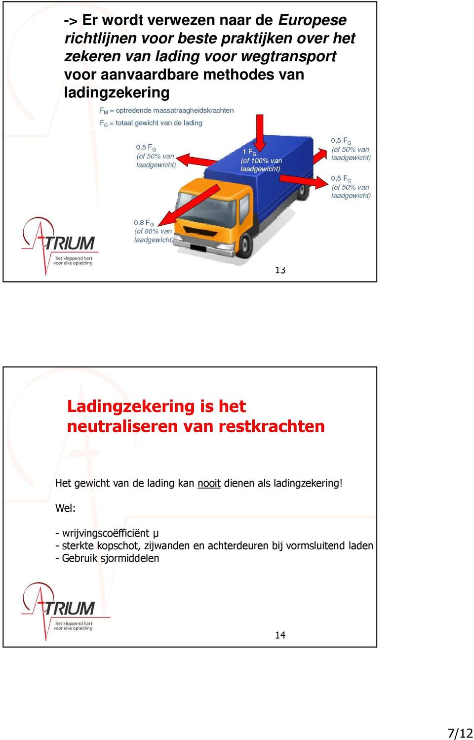 van restkrachten Het gewicht van de lading kan nooit dienen als ladingzekering!