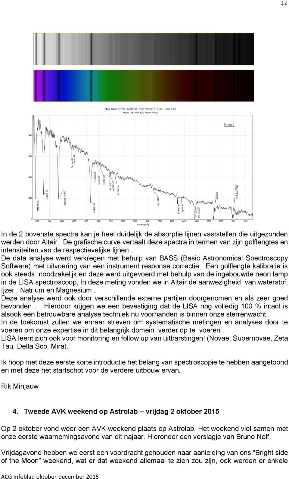 De data analyse werd verkregen met behulp van BASS (Basic Astronomical Spectroscopy Software) met uitvoering van een instrument response correctie.