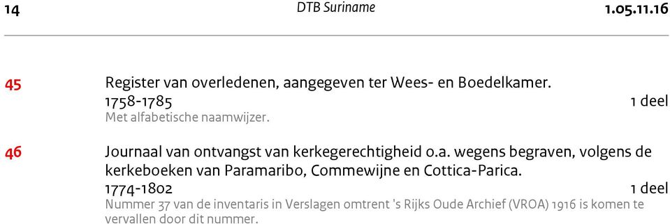 l van ontvangst van kerkegerechtigheid o.a. wegens begraven, volgens de kerkeboeken van Paramaribo, Commewijne en Cottica-Parica.