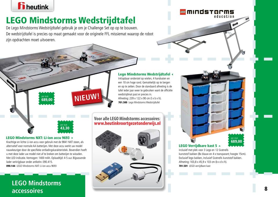 Lego Mindstorms Wedstrijdtafel 3 Inklapbaar onderstel op wielen, 4 handvaten en een 10 cm hoge rand. Gemakkelijk op te bergen en op te zetten.