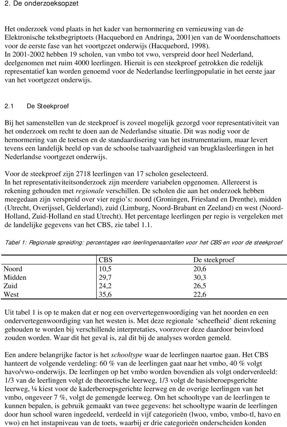 Hieruit is een steekproef getrokken die redelijk representatief kan worden genoemd voor de Nederlandse leerlingpopulatie in het eerste jaar van het voortgezet onderwijs. 2.