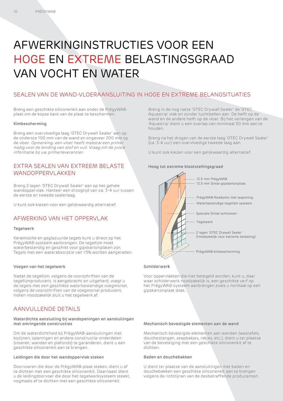 Kimbescherming Breng een overvloedige laag 'Gtec Drywall Sealer' aan op de onderste 100 mm van de wand en ongeveer 200 mm op de vloer.