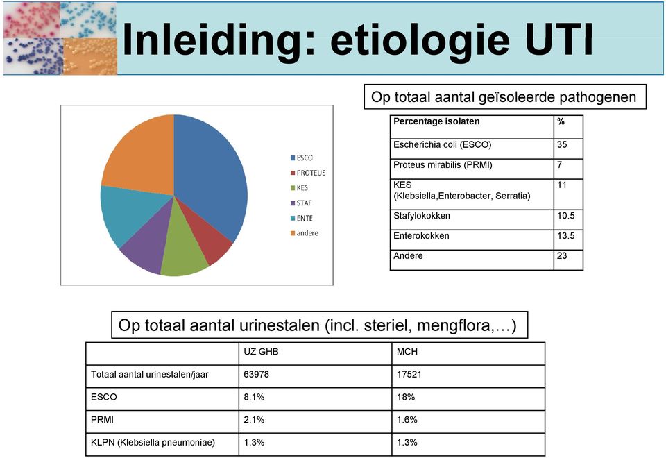 5 Enterokokken 13.5 Andere 23 Op totaal aantal urinestalen (incl.