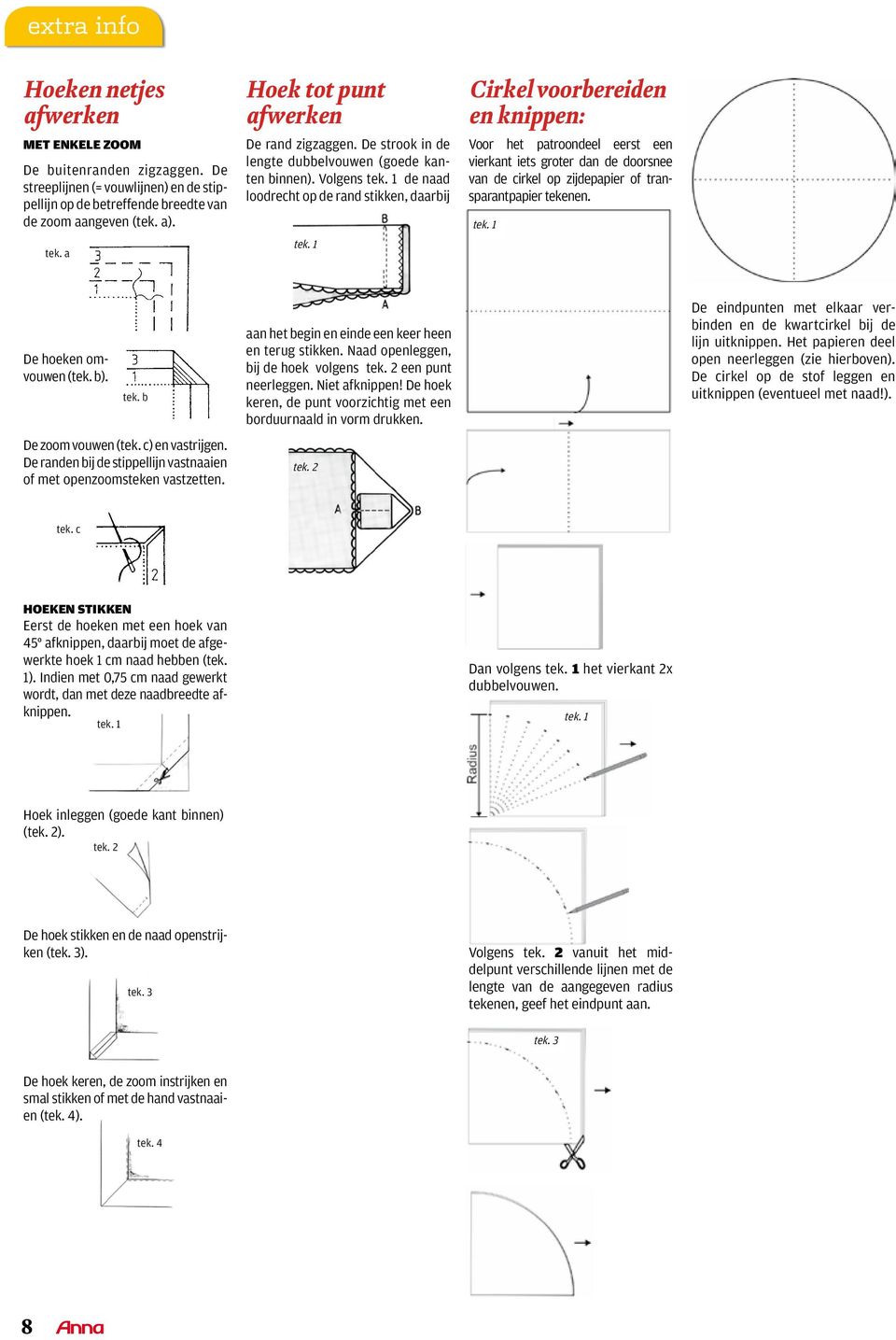 Volgens de naad loodrecht op de rand stikken, daarbij Lt Abb 2 vom Mittelpunkt ausgehend fächerförmig den entsprechenden Kreis-Radius abmessen und die Endpunkte mit Bleistift anzeichnen.