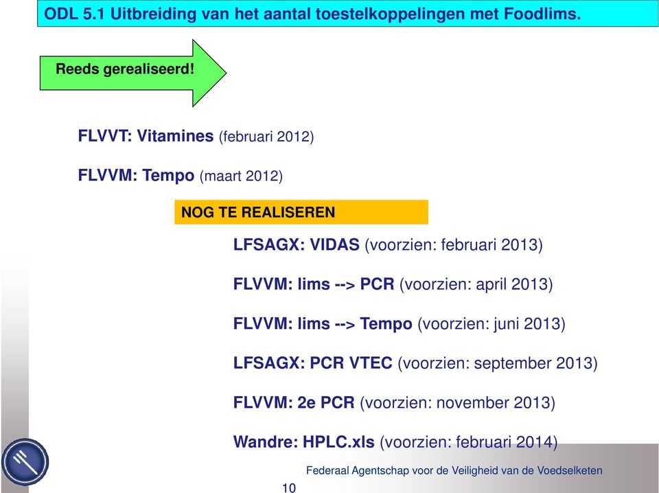 februari 2013) FLVVM: lims --> PCR (voorzien: april 2013) FLVVM: lims --> Tempo (voorzien: juni 2013)
