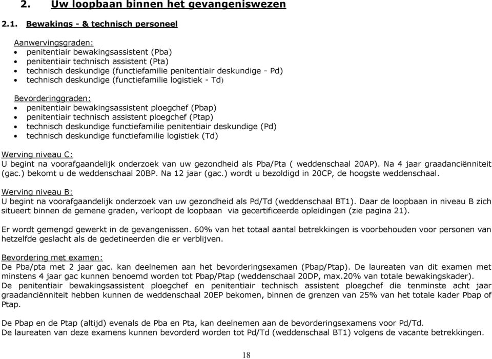 technisch deskundige (functiefamilie logistiek - Td) Bevorderinggraden: penitentiair bewakingsassistent ploegchef (Pbap) penitentiair technisch assistent ploegchef (Ptap) technisch deskundige