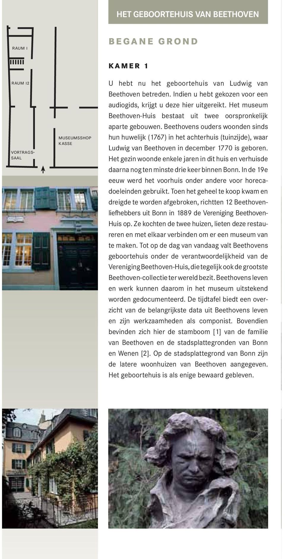 Beethovens ouders woonden sinds hun huwelijk (1767) in het achterhuis (tuinzijde), waar Ludwig van Beethoven in december 1770 is geboren.