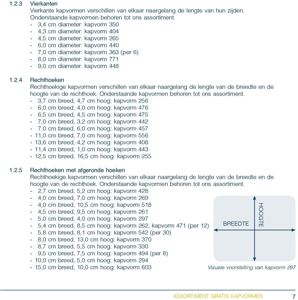 diameter: kapvorm 448 1.2.4 Rechthoeken Rechthoekige kapvormen verschillen van elkaar naargelang de lengte van de breedte en de hoogte van de rechthoek.