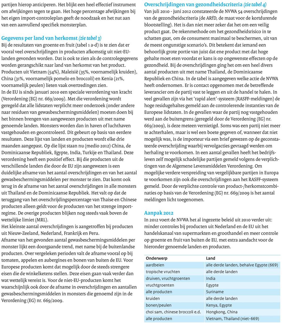 Gegevens per land van herkomst (zie tabel 3) Bij de resultaten van groente en fruit (tabel 1 a-d) is te zien dat er vooral veel overschrijdingen in producten afkomstig uit niet-eulanden gevonden