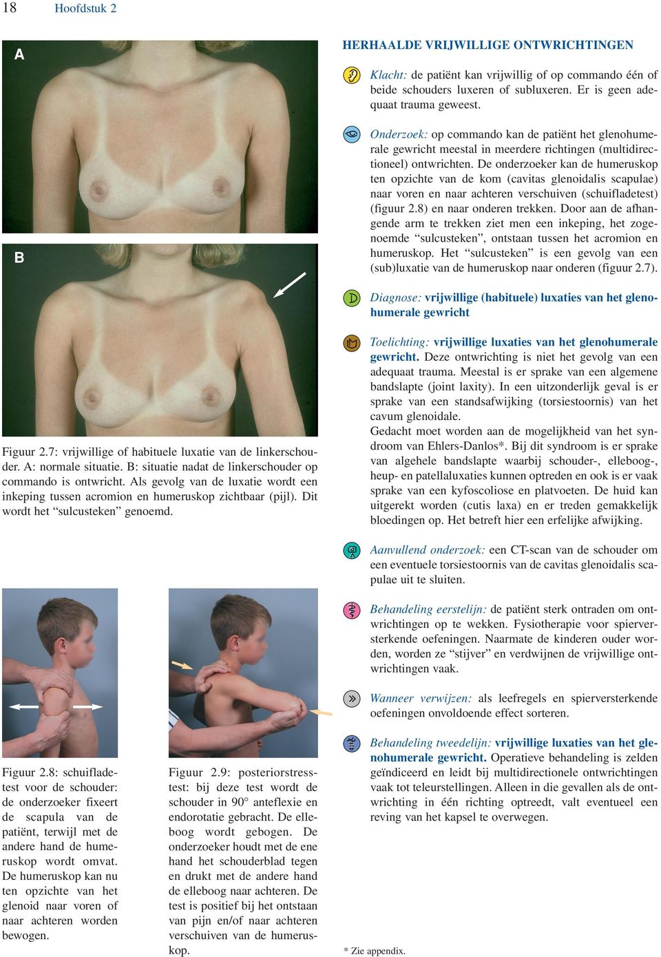 De onderzoeker kan de humeruskop ten opzichte van de kom (cavitas glenoidalis scapulae) naar voren en naar achteren verschuiven (schuifladetest) (figuur 2.8) en naar onderen trekken.