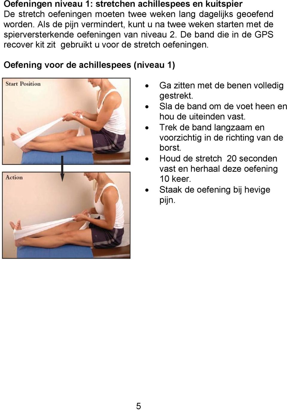 De band die in de GPS recover kit zit gebruikt u voor de stretch oefeningen.