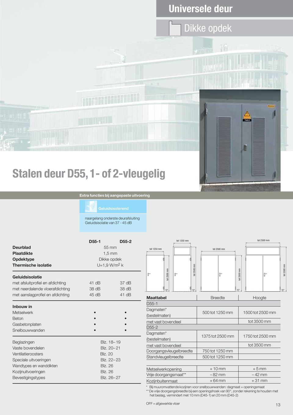 met aanslagprofiel en afdichting 45 db 41 db Inbouw in Metselwerk Beton Gasbetonplaten Snelbouwwanden Beglazingen Blz. 18 19 Vaste bovendelen Blz. 20 21 Ventilatieroosters Blz.