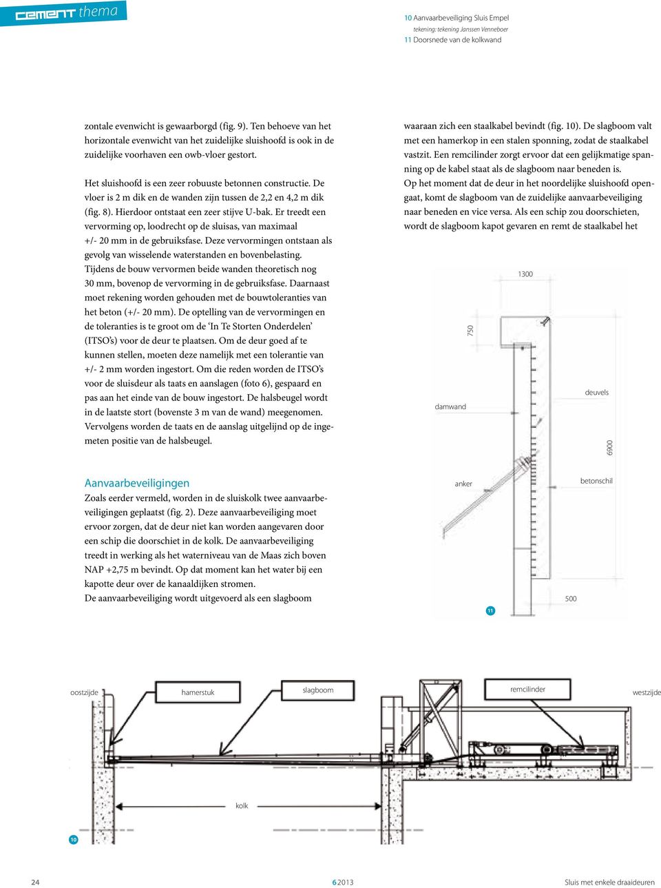 De vloer is 2 m dik en de wanden zijn tussen de 2,2 en 4,2 m dik (fig. 8). Hierdoor ontstaat een zeer stijve U-bak.