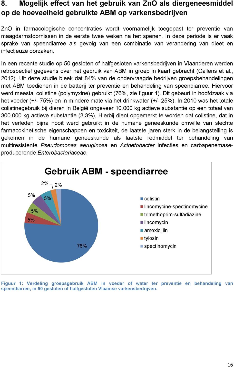 In een recente studie op 50 gesloten of halfgesloten varkensbedrijven in Vlaanderen werden retrospectief gegevens over het gebruik van ABM in groep in kaart gebracht (Callens et al., 2012).