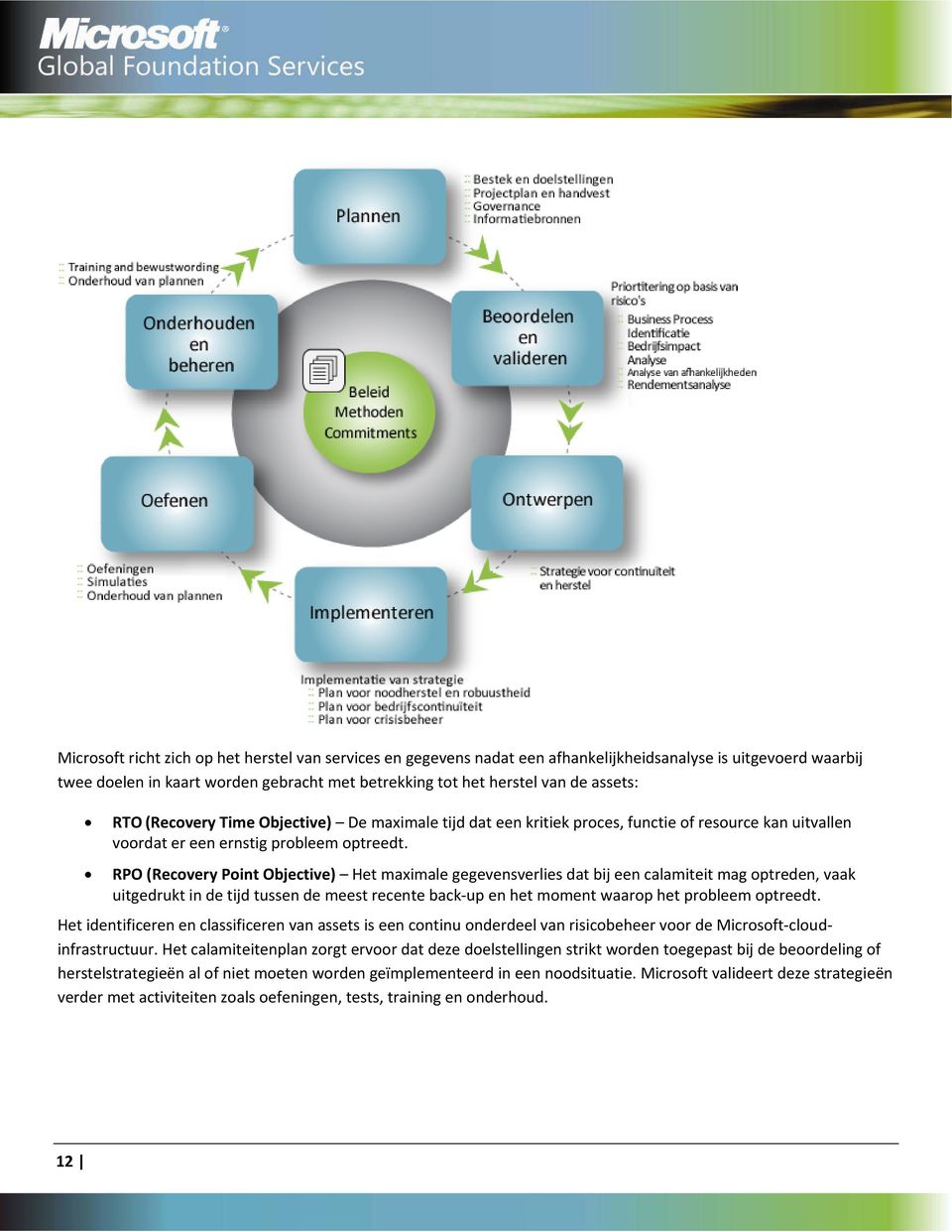 RPO (Recovery Point Objective) Het maximale gegevensverlies dat bij een calamiteit mag optreden, vaak uitgedrukt in de tijd tussen de meest recente back up en het moment waarop het probleem optreedt.