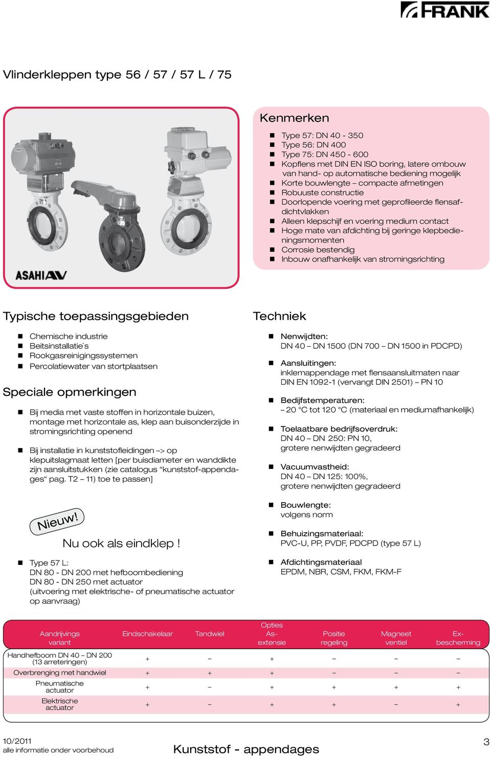 klepbedieningsmomenten Corrosie bestendig Inbouw onafhankelijk van stromingsrichting Chemische industrie Beitsinstallatie`s Rookgasreinigingssystemen Percolatiewater van stortplaatsen Bij media met