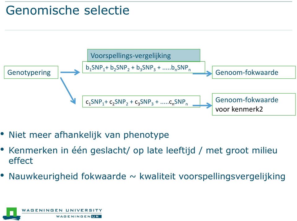 ..c n SNP n Genoom-fokwaarde voor kenmerk2 Niet meer afhankelijk van phenotype Kenmerken in