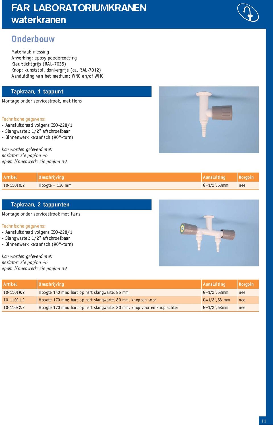 - Binnenwerk keramisch (90 -turn) kan worden geleverd met: perlator: zie pagina 46 epdm binnenwerk: zie pagina 39 Artikel Omschrijving Aansluiting Borgpin 10-11010.