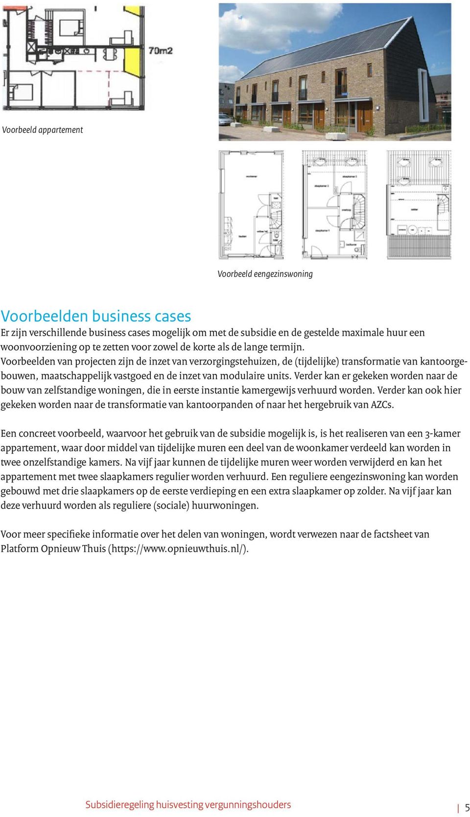 Voorbeelden van projecten zijn de inzet van verzorgingstehuizen, de (tijdelijke) transformatie van kantoorgebouwen, maatschappelijk vastgoed en de inzet van modulaire units.