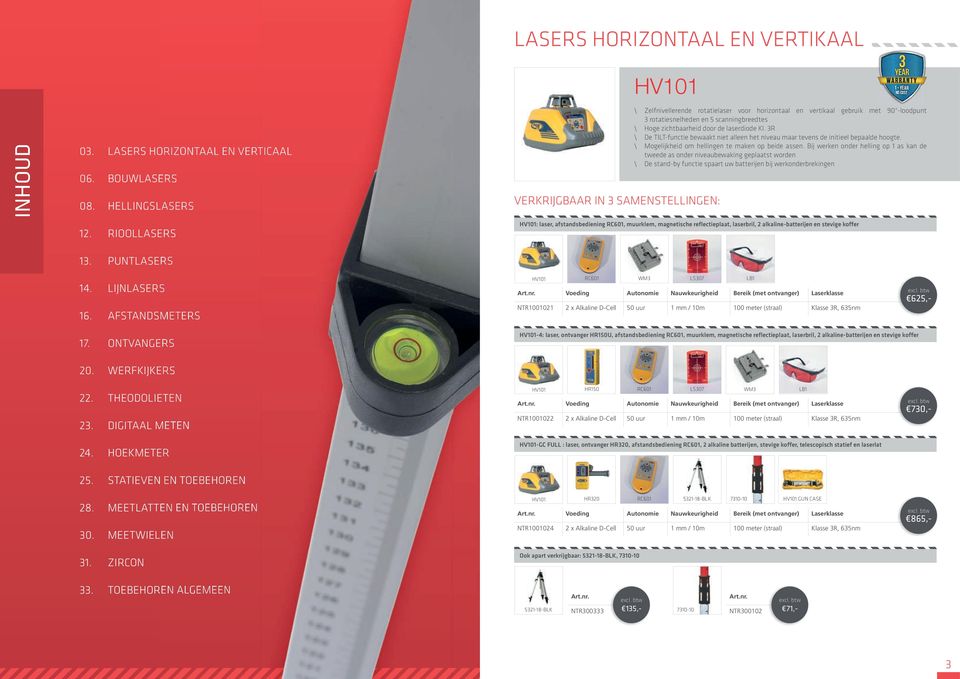 scanningbreedtes \ Hoge zichtbaarheid door de laserdiode Kl. R \ De TILT-functie bewaakt niet alleen het niveau maar tevens de initieel bepaalde hoogte.