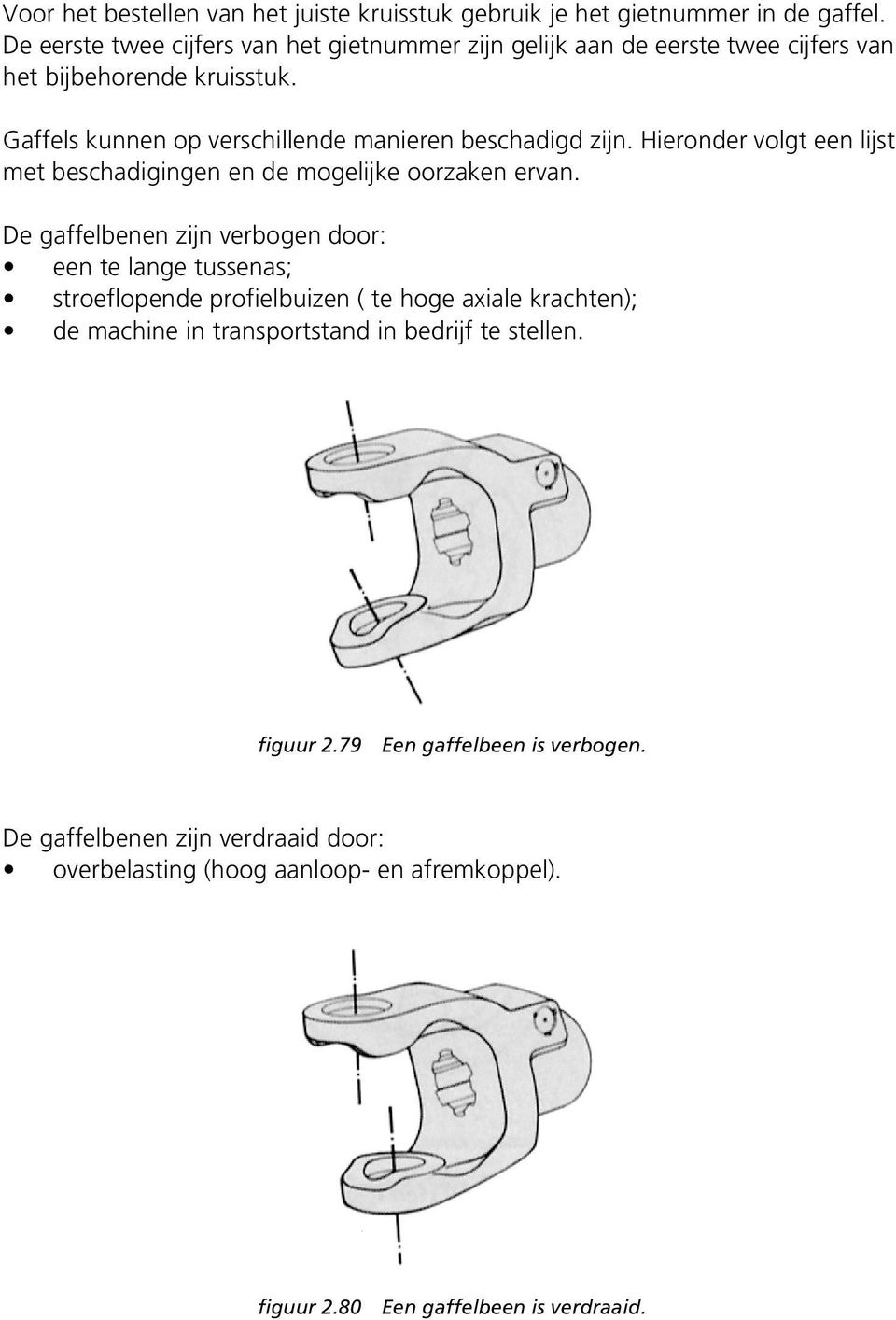 Gaffels kunnen op verschillende manieren beschadigd zijn. Hieronder volgt een lijst met beschadigingen en de mogelijke oorzaken ervan.